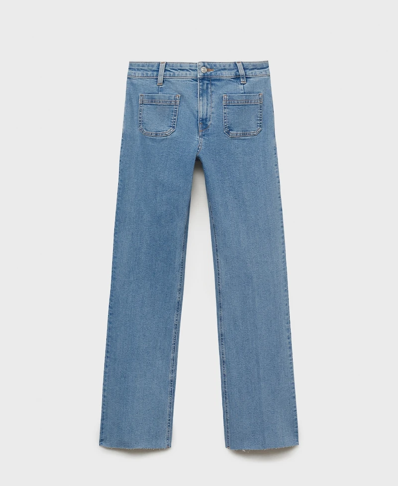 Mango Women's Pockets Flared Cropped Jeans