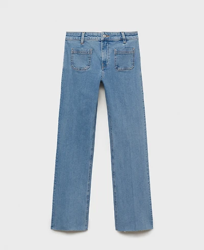 Mango Women's Pockets Flared Cropped Jeans