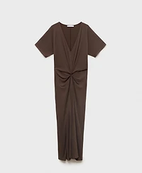 Mango Women's Gathered Neckline V-Neck Dress