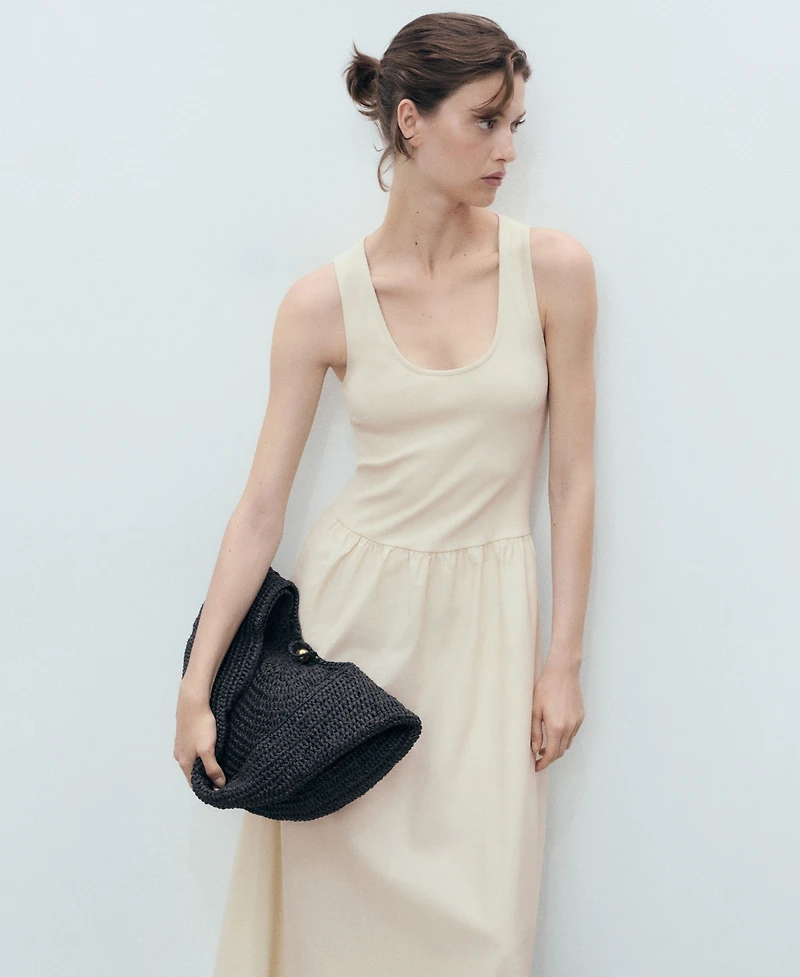 Mango Women's Combined Fabric Flared Dress