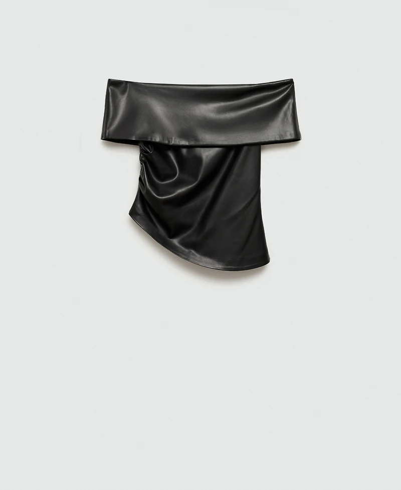 Mango Women's Open Shoulders Leather-Effect Top