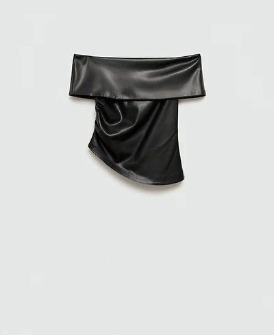 Mango Women's Open Shoulders Leather-Effect Top