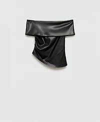 Mango Women's Open Shoulders Leather-Effect Top