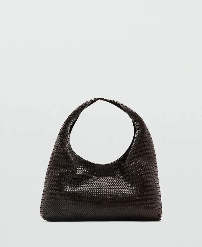 Mango Women's Braided Leather Shoulder Bag