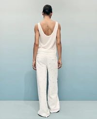 Mango Women's Flower-Embroidered Wide Leg Jeans