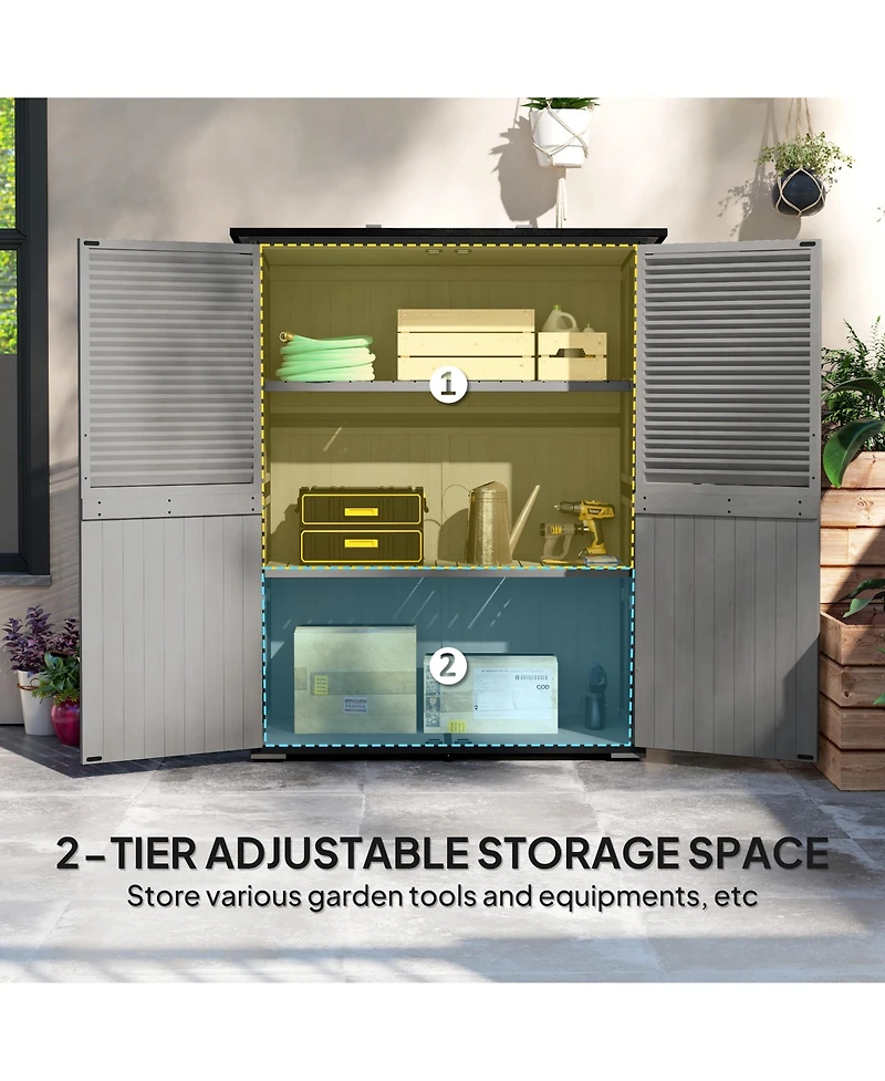 Outsunny Outdoor Storage Cabinet, Wood Garden Shed with 2