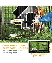 PawHut Dog Kennel Outdoor with Rotating & Adjustable Height Bowls, 2 Rooms