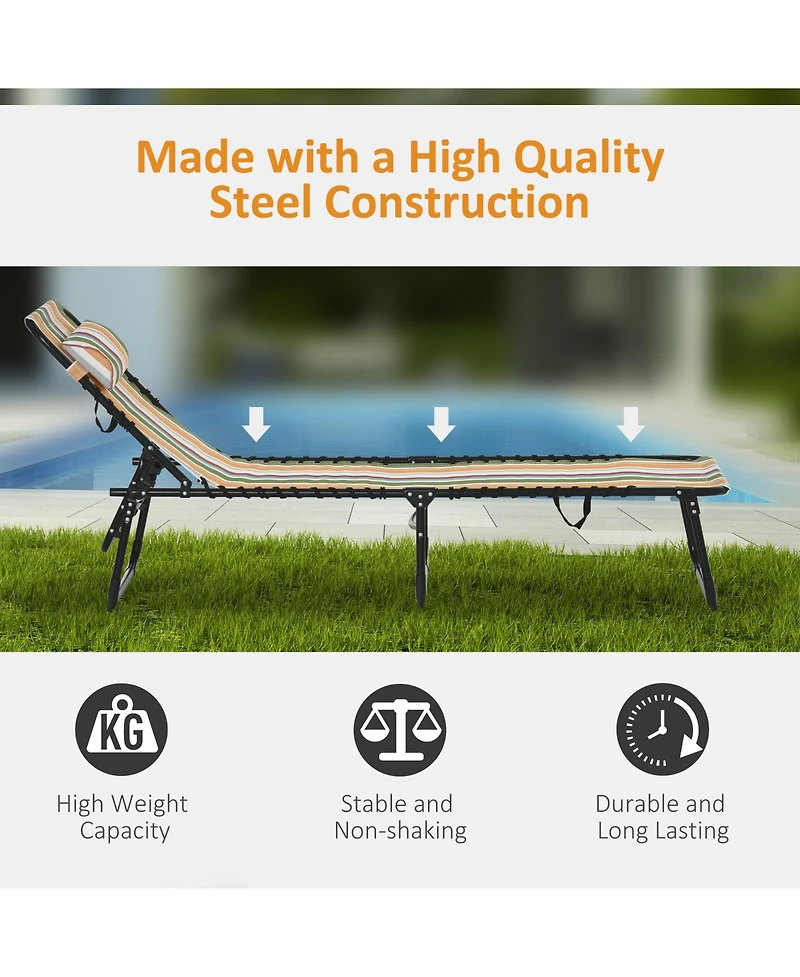 Outsunny Outdoor Folding Chaise Lounge Chair, Portable Lightweight Reclining Garden Sun Lounger with Four-Position Adjustable Backrest for Patio