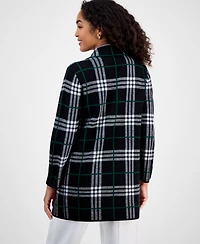 Kasper Women's Plaid Faux-Button Cardigan