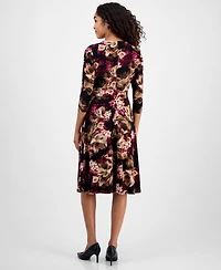 Kasper Floral-Print Keyhole Fit & Flare Dress, Regular Petites