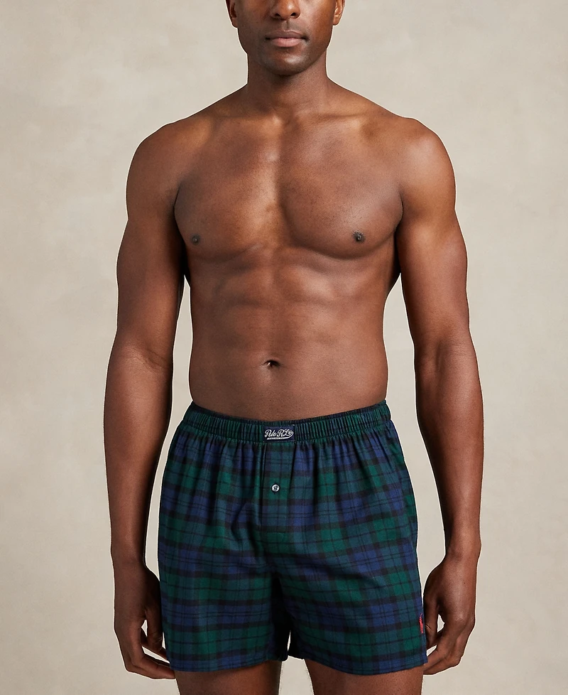 Polo Ralph Lauren Men's Plaid Pattern Single-Button Fly Flannel Yarn-Dyed Boxers