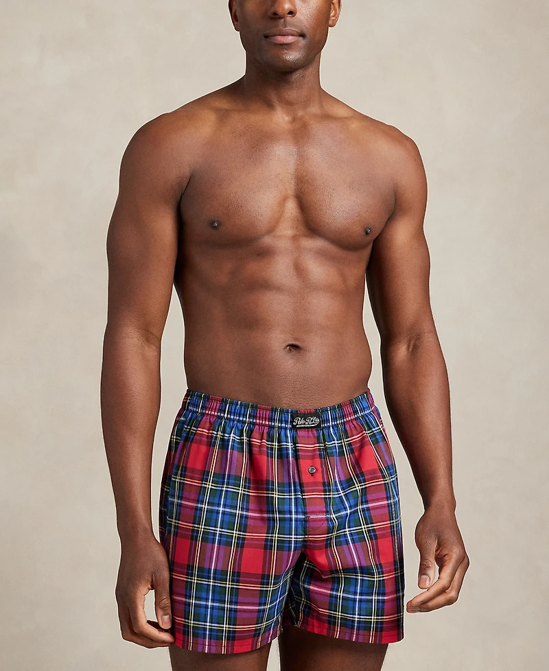 Polo Ralph Lauren Men's 3-Pack Single-Button Fly Woven Boxers Holiday Gift Set