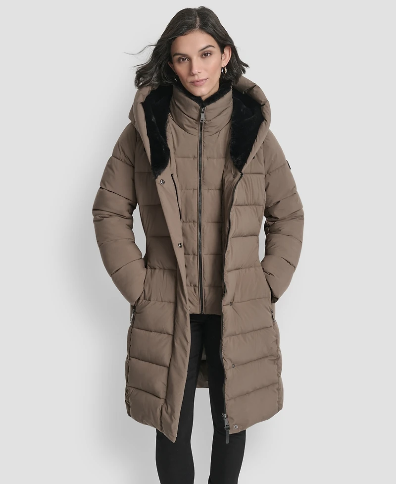 Dkny Women's Belted Asymmetrical Zip Front Puffer Coat