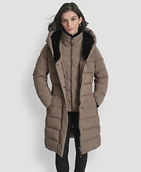 Dkny Women's Belted Asymmetrical Zip Front Puffer Coat