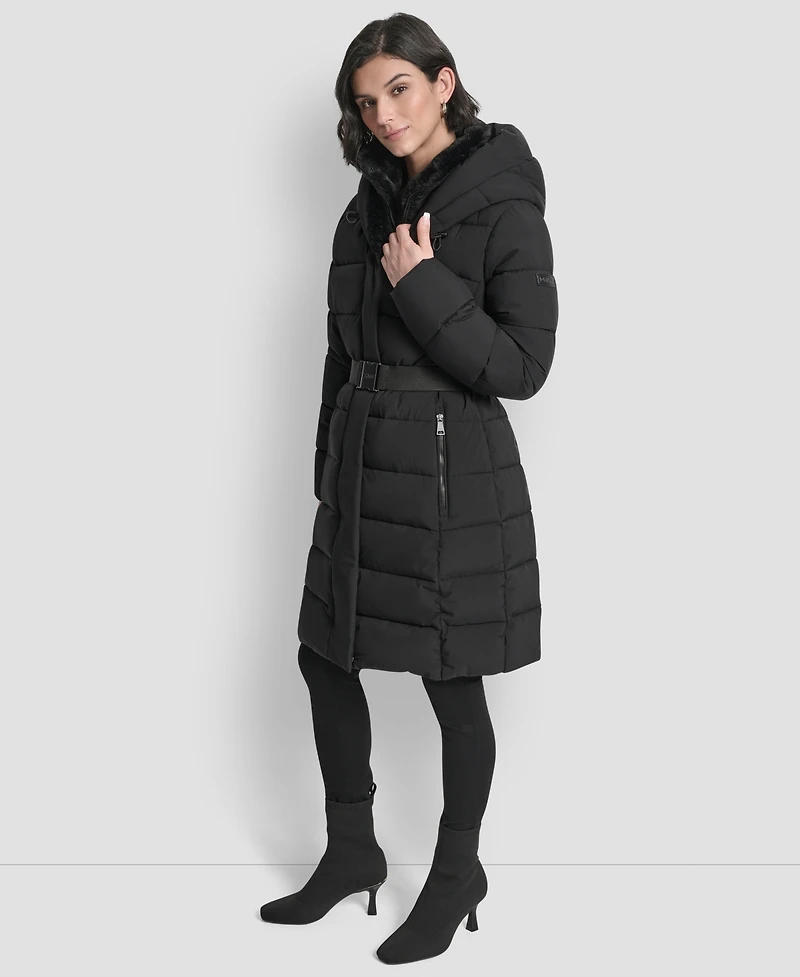 Dkny Women's Belted Asymmetrical Zip Front Puffer Coat