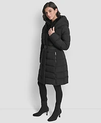 Dkny Women's Belted Asymmetrical Zip Front Puffer Coat