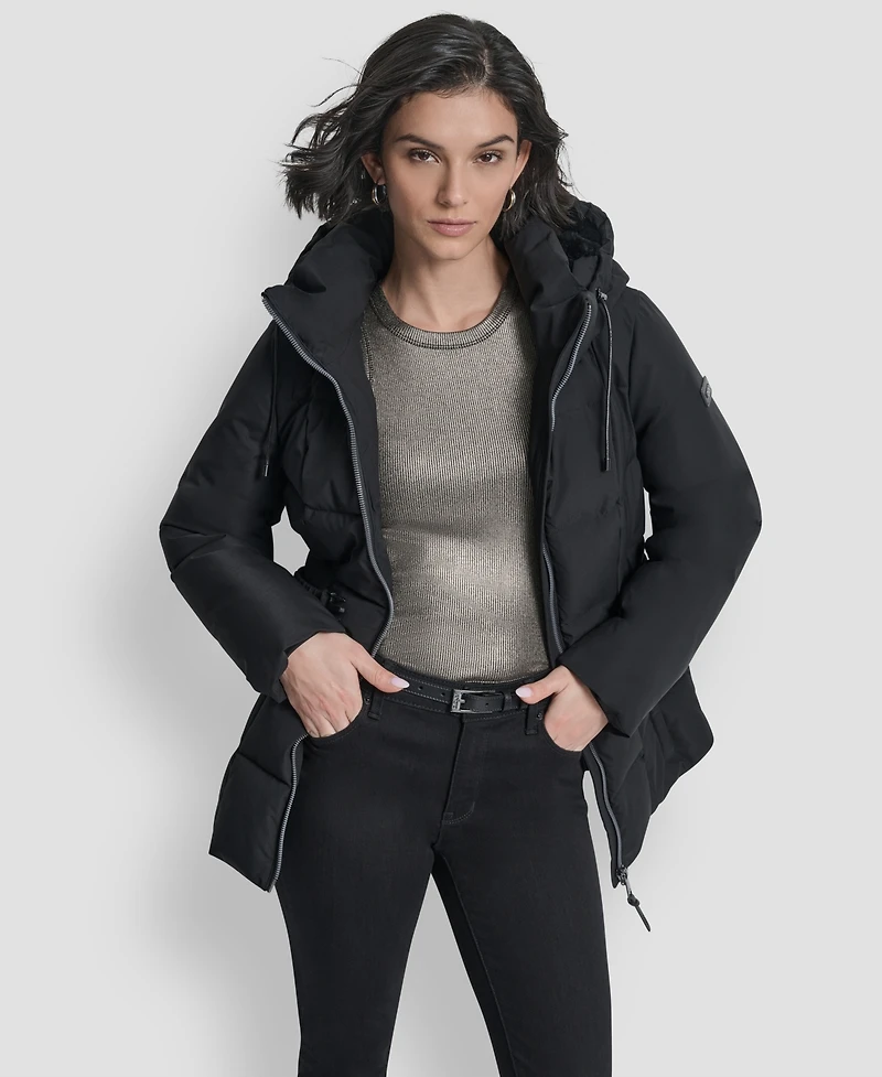 Dkny Women's Belted Hooded Puffer Coat