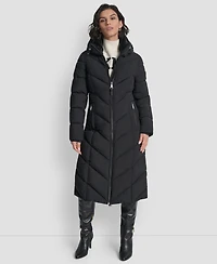 Dkny Women's Hooded Zip Front A-Line Maxi Puffer Coat