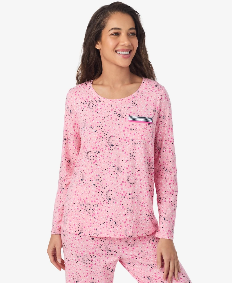 Cuddl Duds Women's Long Sleeve Crewneck Top and Ankle Length Pants Pajama Set