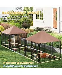 PawHut Dog Kennel Outside with 2 Rooms, Rotating & Adjustable Height Bowls