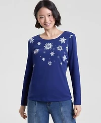 Holiday Lane Womens Falling Snowflake Long Sleeve Top Pxs 4x Macys Exclusive