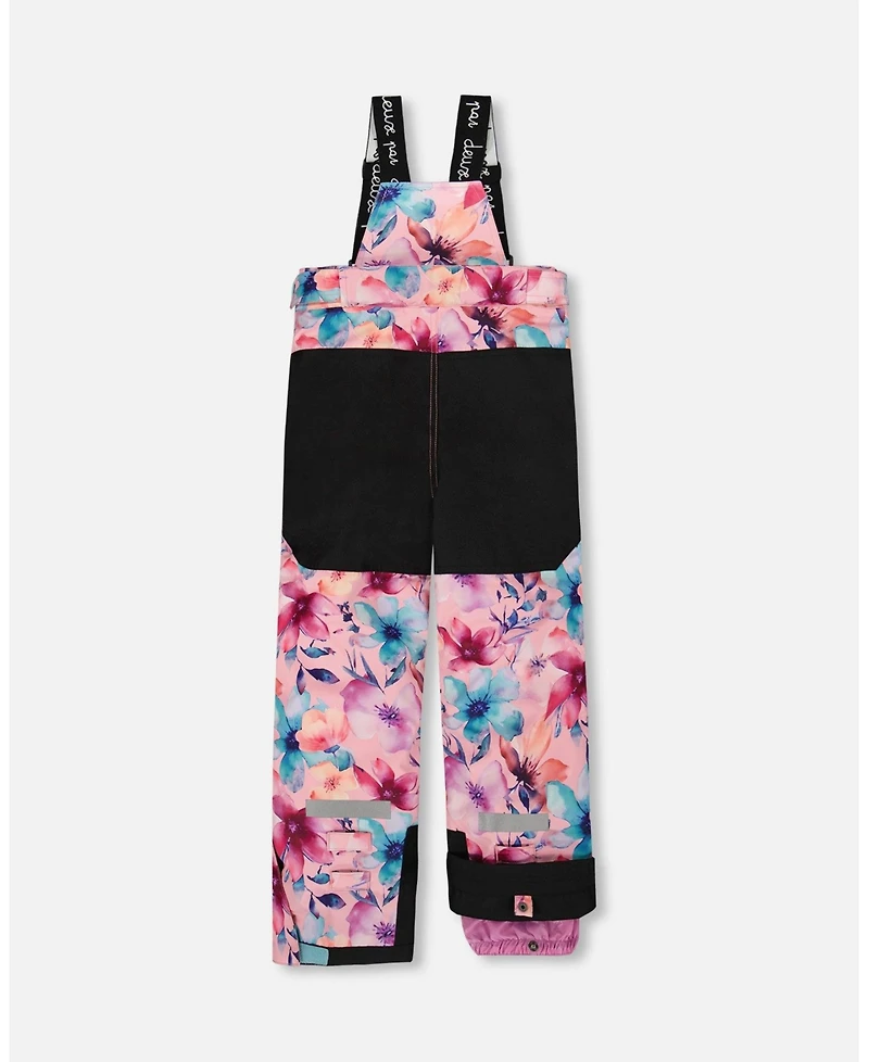 Deux par Girl Two-Piece Teknik Snowsuit with Colorblocked Jacket Pink Watercolor Flower Print - Toddler|Child