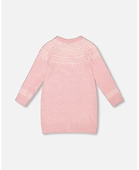Deux par Girl Knitted Dress with Norvegian Jacquard Dusty Pink