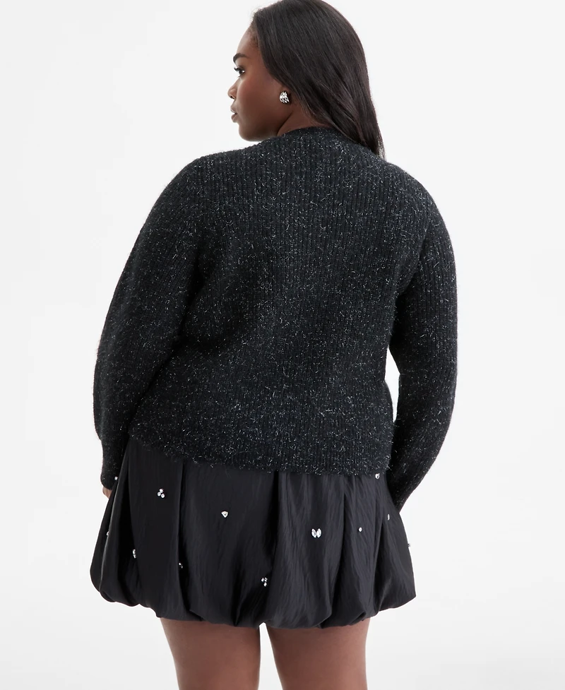 On 34th Trendy Plus Size Metallic Knit Jewel-Button Cardigan, Macy's Exclusive