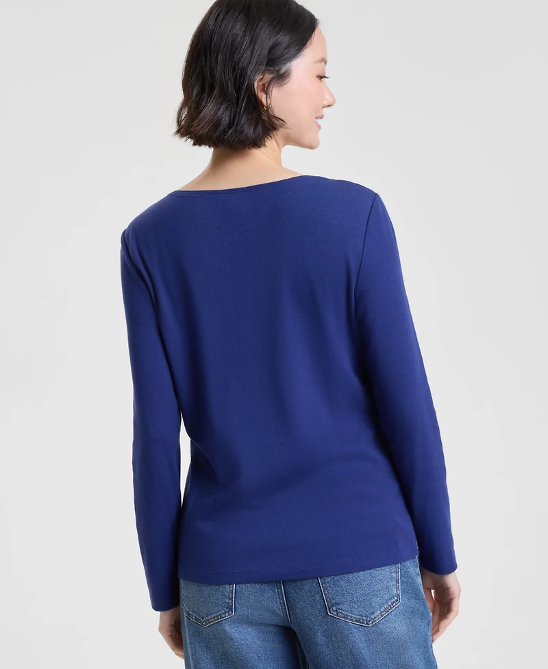 Holiday Lane Petite Falling Snowflake Long-Sleeve Tee, Macy's Exclusive