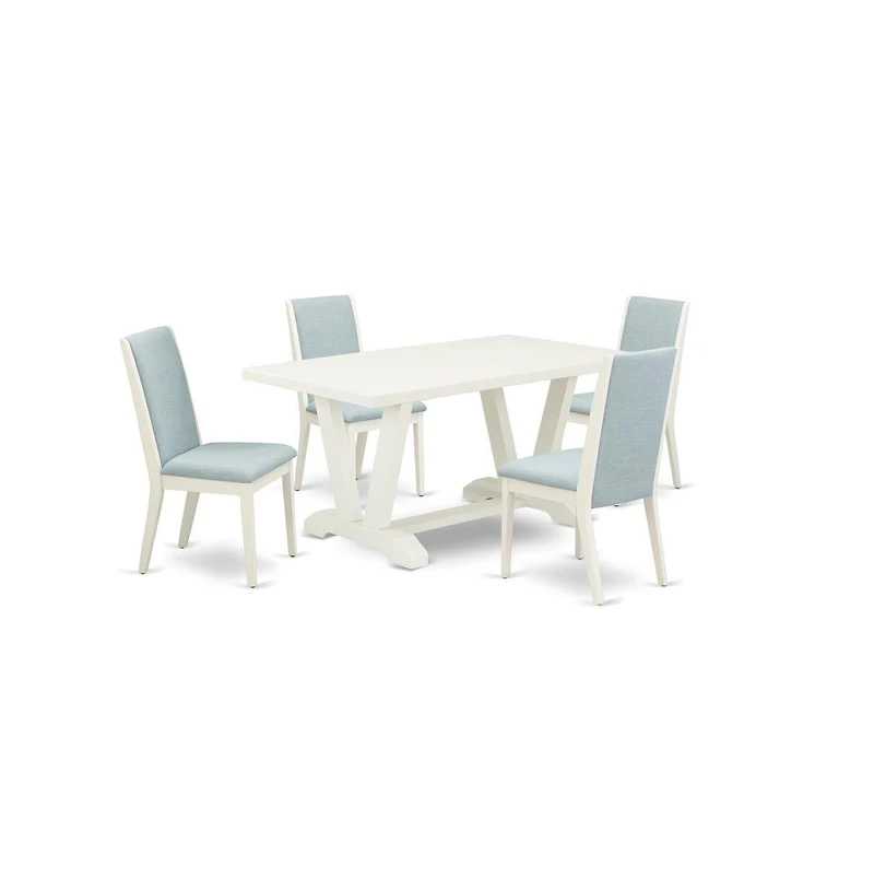 East West Furniture 5Pc Kitchen Table Set Includes a Wood Table and 4 Parson Dining Chairs with Baby Blue Color Linen Fabric, Medium Size Table with F