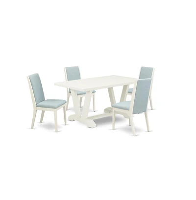 East West Furniture 5Pc Kitchen Table Set Includes a Wood Table and 4 Parson Dining Chairs with Baby Blue Color Linen Fabric, Medium Size Table with F