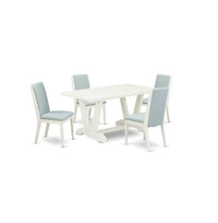 East West Furniture 5Pc Kitchen Table Set Includes a Wood Table and 4 Parson Dining Chairs with Baby Blue Color Linen Fabric, Medium Size Table with F