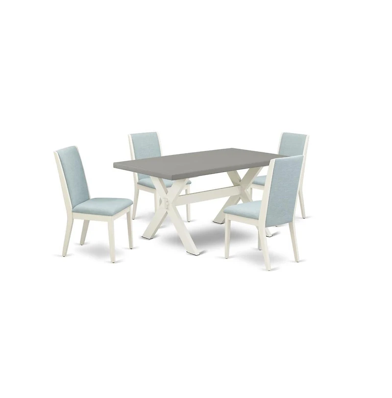 East West Furniture 5Pc Kitchen Set Contains a Wood Table and 4 Parson Chairs with Baby Blue Color Linen Fabric, Medium Size Table with Full Back Chai