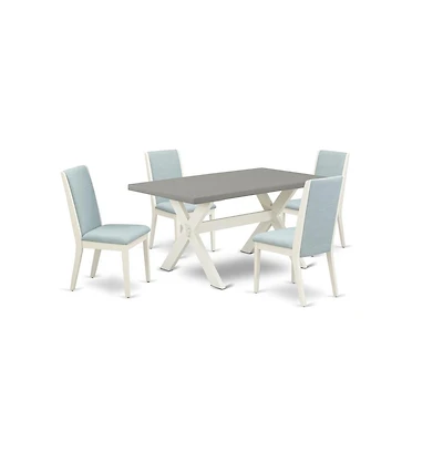East West Furniture 5Pc Kitchen Set Contains a Wood Table and 4 Parson Chairs with Baby Blue Color Linen Fabric, Medium Size Table with Full Back Chai