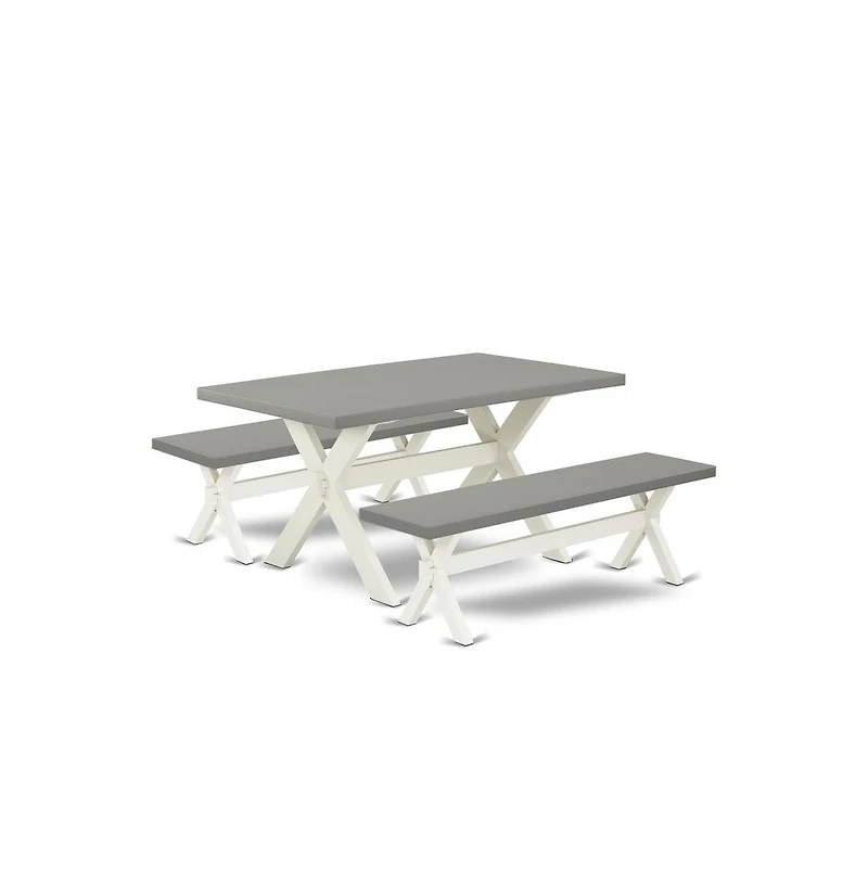 East West Furniture 3 Piece Kitchen Set - 1 Cement Modern Dining Table and 2 Mid Century Modern Bench - Stable and Sturdy Constructed