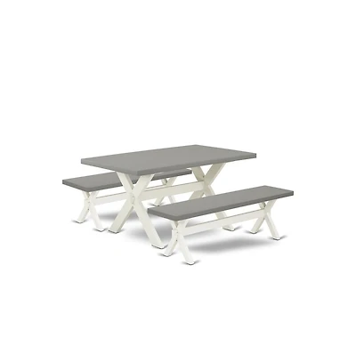 East West Furniture 3 Piece Kitchen Set - 1 Cement Modern Dining Table and 2 Mid Century Modern Bench - Stable and Sturdy Constructed