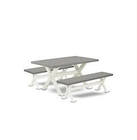 East West Furniture 3 Piece Kitchen Set - 1 Cement Modern Dining Table and 2 Mid Century Modern Bench - Stable and Sturdy Constructed