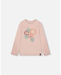 Deux par Toddler Girls Cotton Long Sleeve T-Shirt Light Pink with Flowers - Toddler|Child