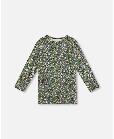 Deux par Girl Jersey Tunic Green with Floral Print - Toddler|Child