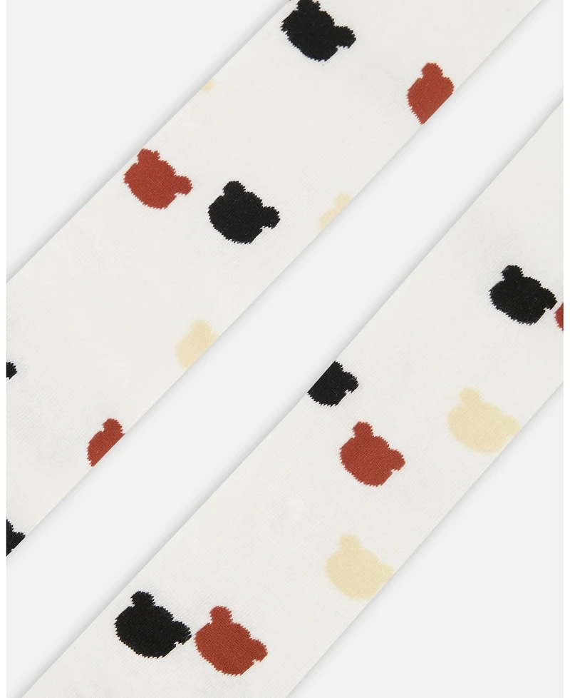 Deux par Girl Knit Tights Off-White with Teddy Bear Pattern - Toddler|Child