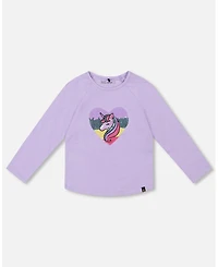Deux par Girl Cotton Long Sleeve T-Shirt Lavender with Sequin Unicorn - Toddler|Child