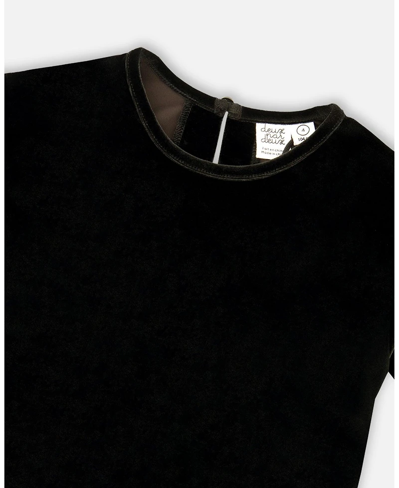 Deux par Girl Short Sleeve Stretch Velour Top Black