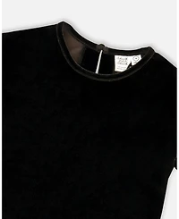 Deux par Girl Short Sleeve Stretch Velour Top Black