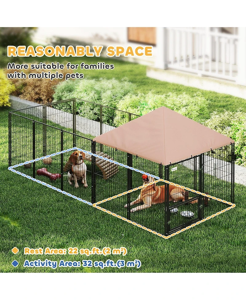 PawHut Dog Kennel Outside with Rotating & Adjustable Height Bowls