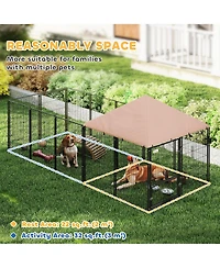 PawHut Dog Kennel Outside with Rotating & Adjustable Height Bowls