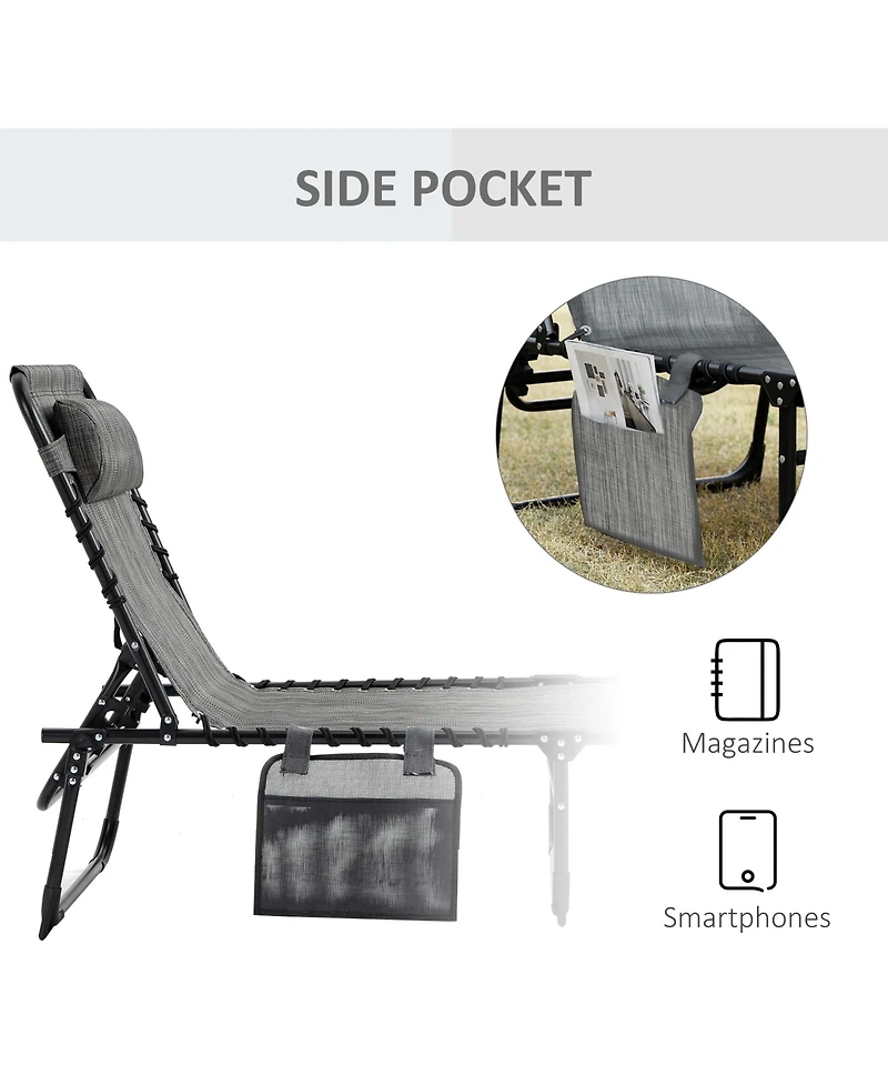 Outsunny Sun Lounger, Folding Chaise Recliner 5-Position Adjustable,
