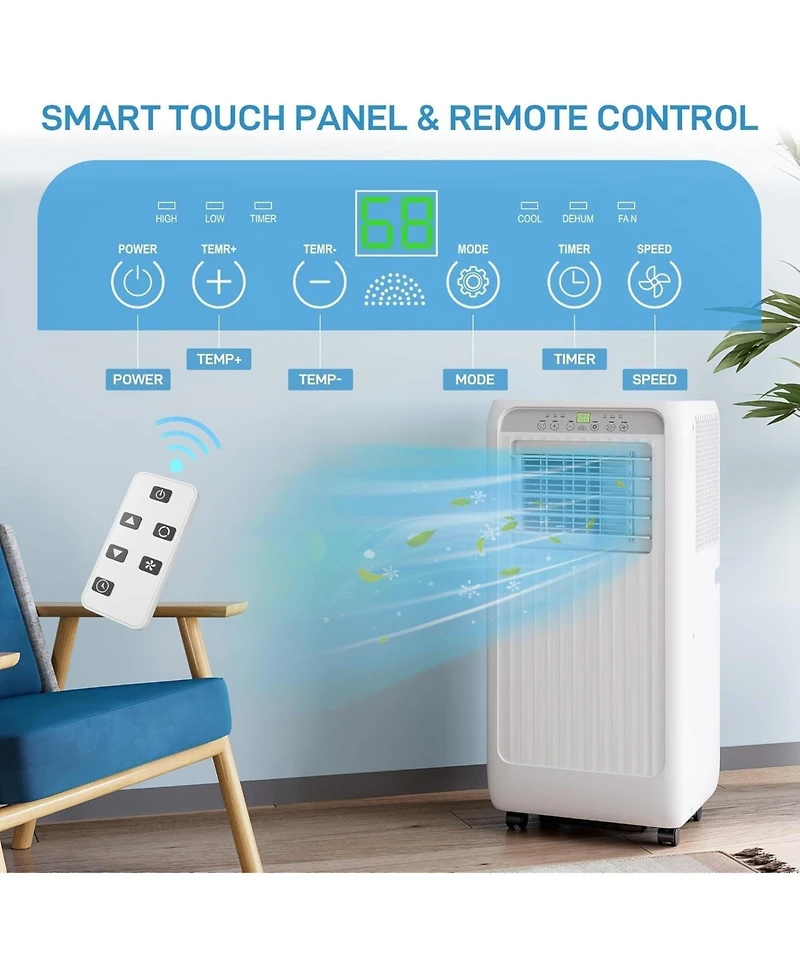 gaomon 10,000 Btu Portable Air Conditioner - 3-in-1 Cooling, Dehumidifier & Fan, Remote Control, 24-Hour Timer, Window Kit Included, White