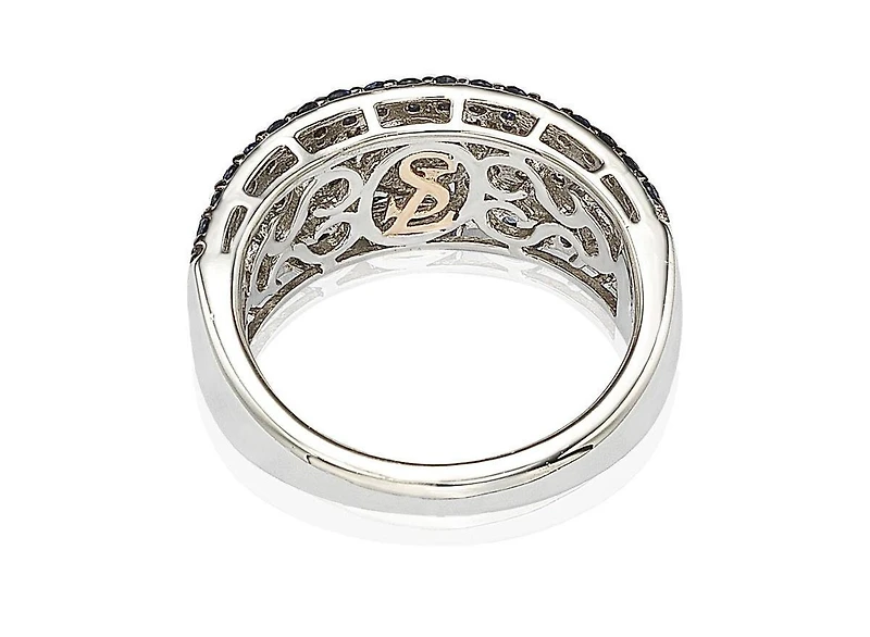 Suzy Levian New York Sterling Silver 2.28CT Sapphire & Created White Sapphire Abstract Ring