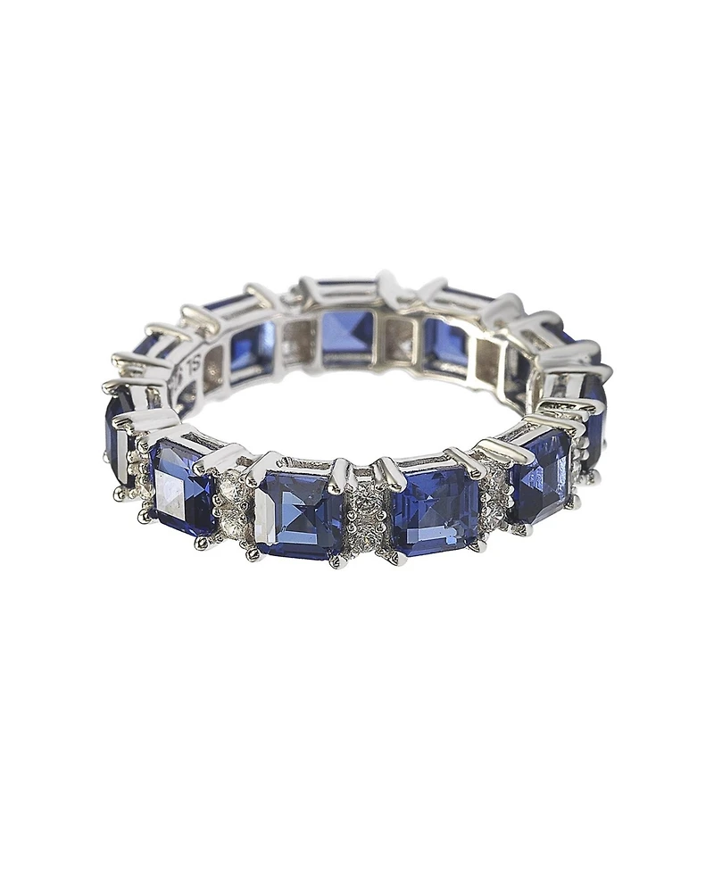 Suzy Levian New York Sterling Silver Sapphire & Created White Assacher Cut Eternity Band Ring