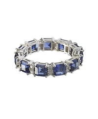 Suzy Levian New York Sterling Silver Sapphire & Created White Assacher Cut Eternity Band Ring